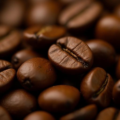 Close-up of medium roast Colombian Supremo coffee beans.
